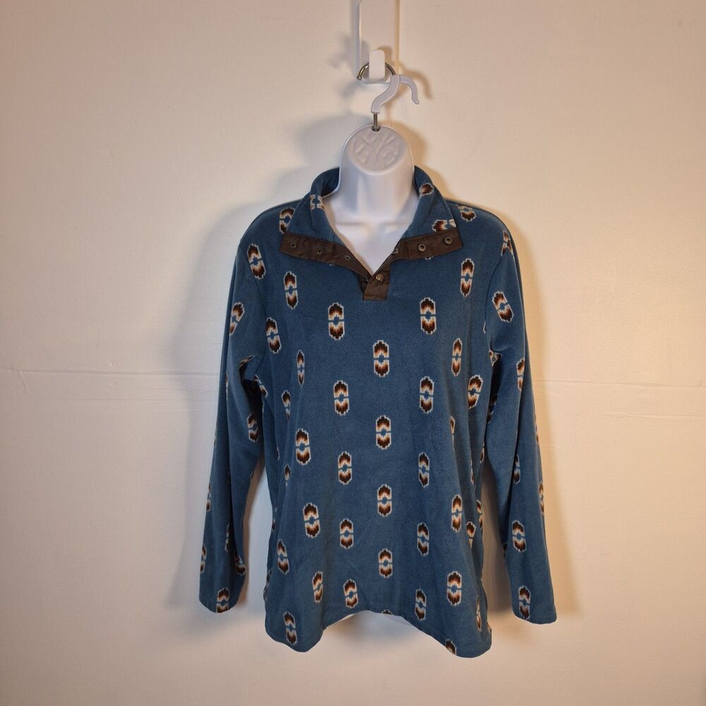 Wrangler Women's "As Real As" Teal Fleece Top Size M Southwestern 1/4 Snap Shirt
